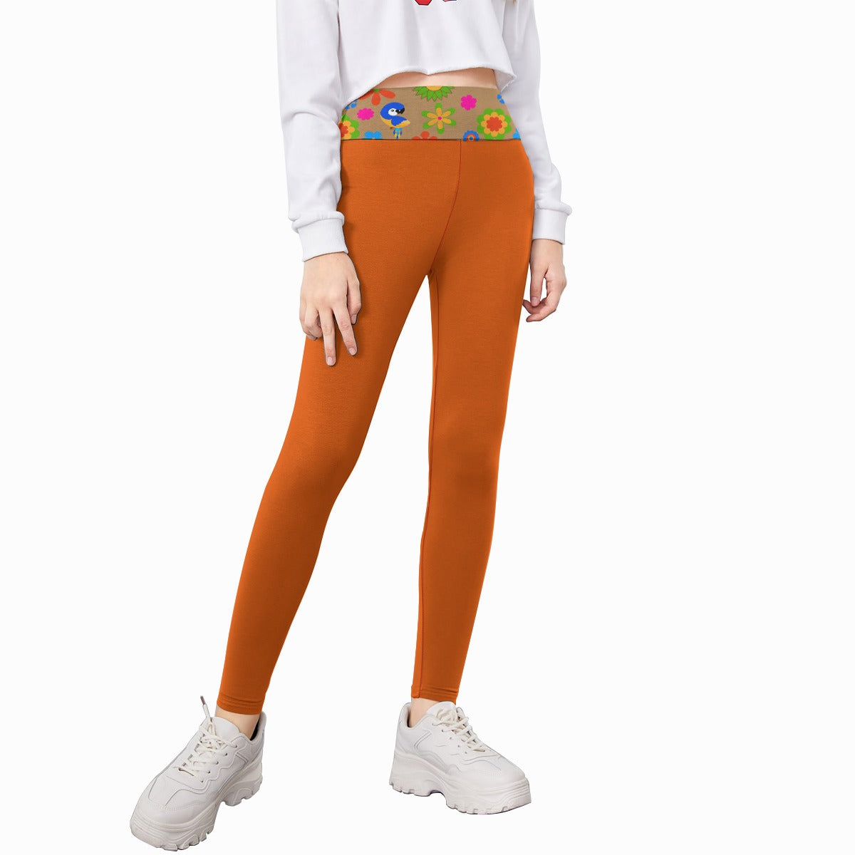 Girl's Flower Pop Orange Leggings