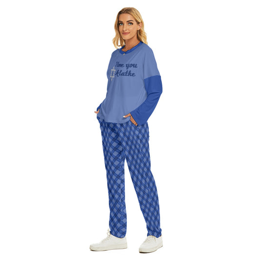 Lady's Cozy Style Blue Plaid HANUKKAH - I love you a latke Family-Matching PJs