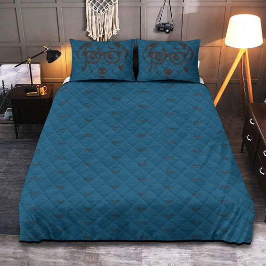 Dalmatian Face Teal Quilt Bedding Set