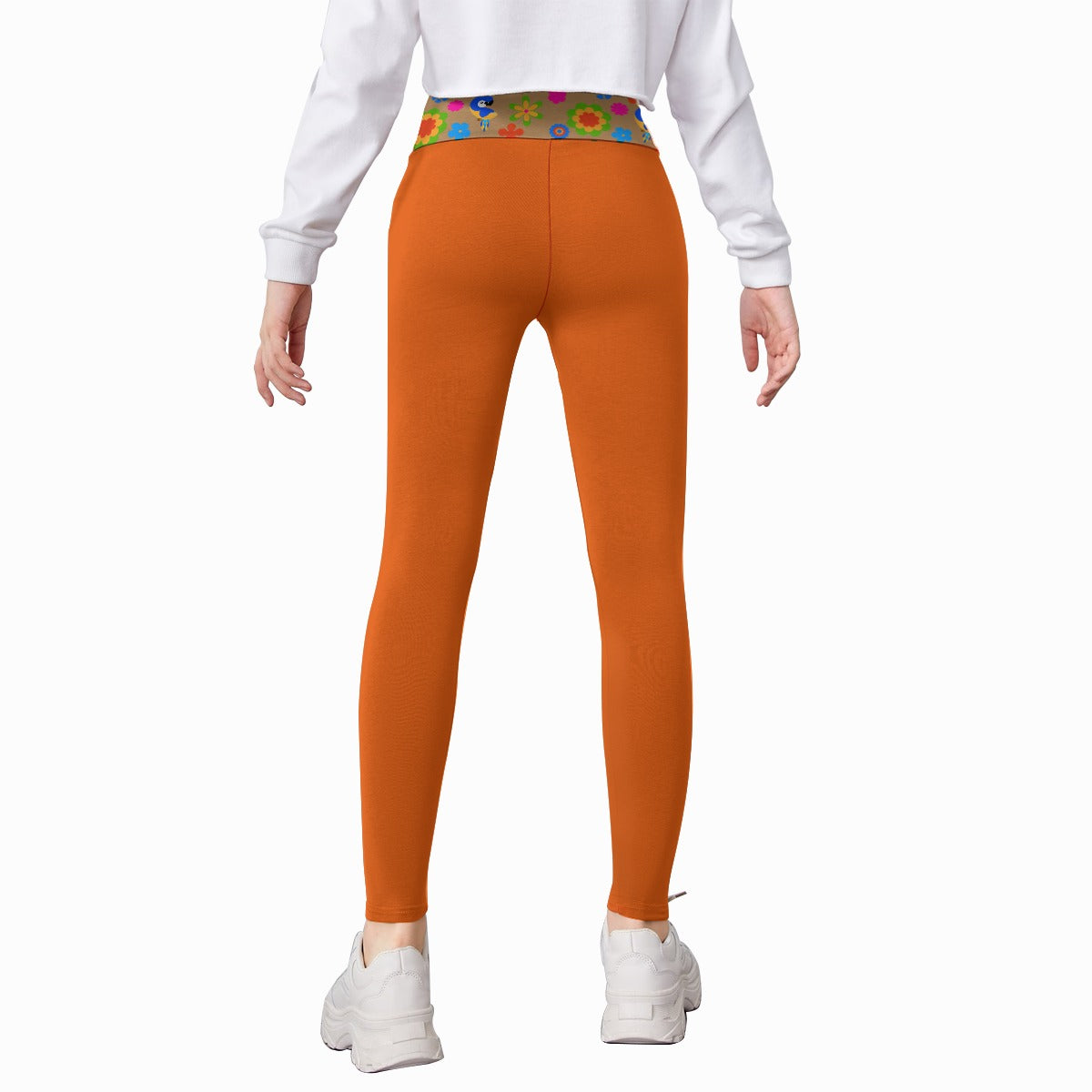 Girl's Flower Pop Orange Leggings