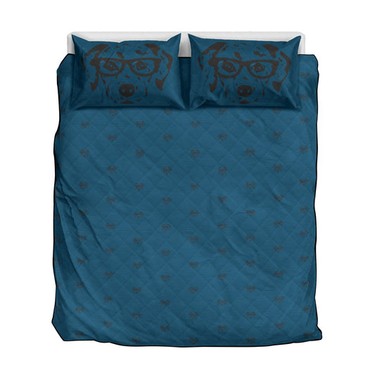 Dalmatian Face Teal Quilt Bedding Set