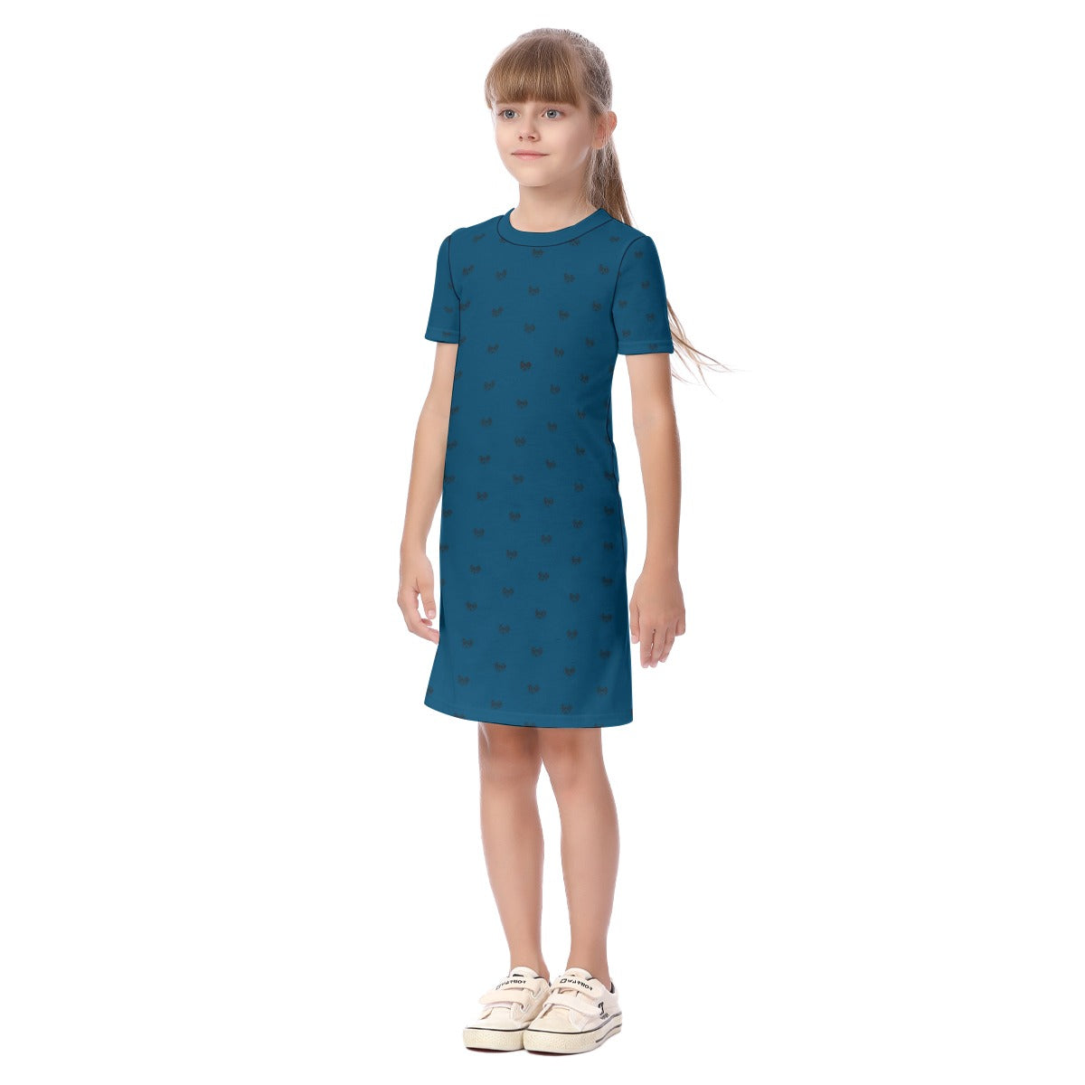 Girl's Dalmatian Face Teal Dress