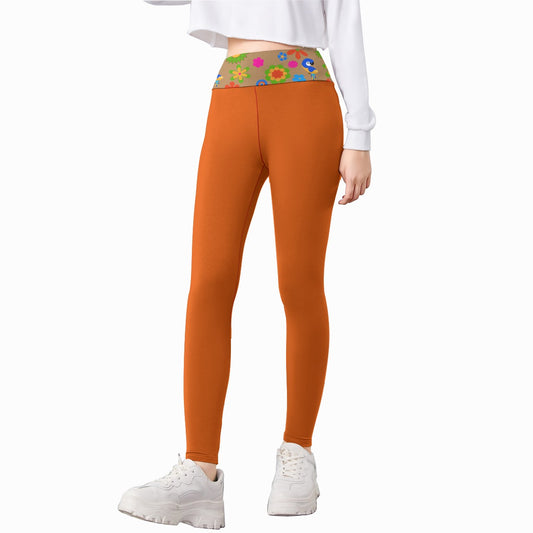 Girl's Flower Pop Orange Leggings