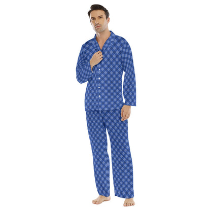 Men's Lapel Style Blue Plaid Family-Matching PJs