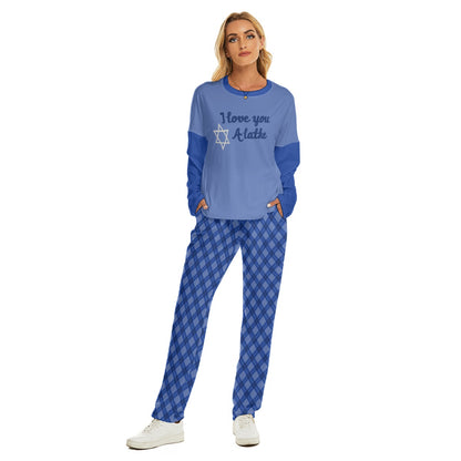 Lady's Pocket Style Blue Plaid HANUKKAH - I love you a latke Family-Matching PJs