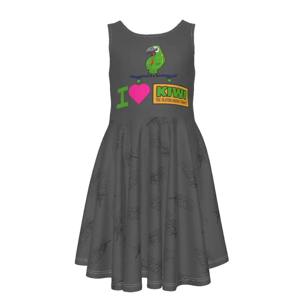 Girl's I Love Kiwi Skateboarding Parrot Twirl Dress