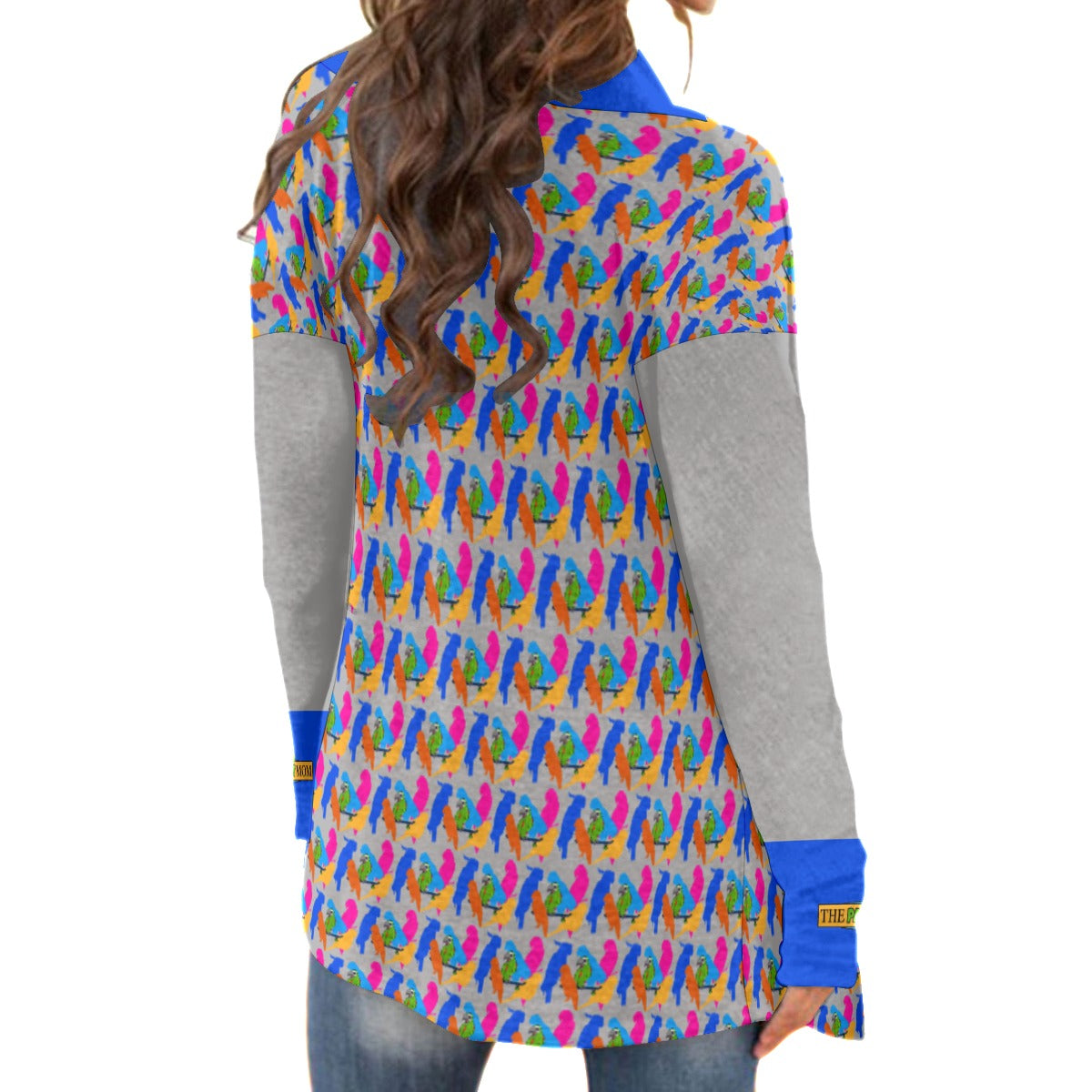 Lady's Parrot on Gray Long Sleeve Cardigan