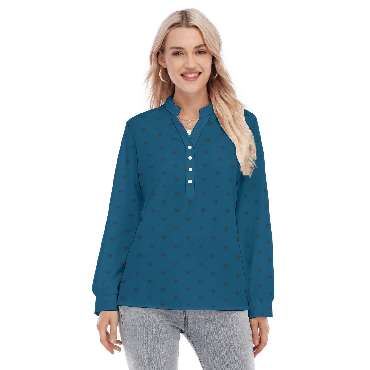 Lady's Dalmatian Face Teal Collar Shirt