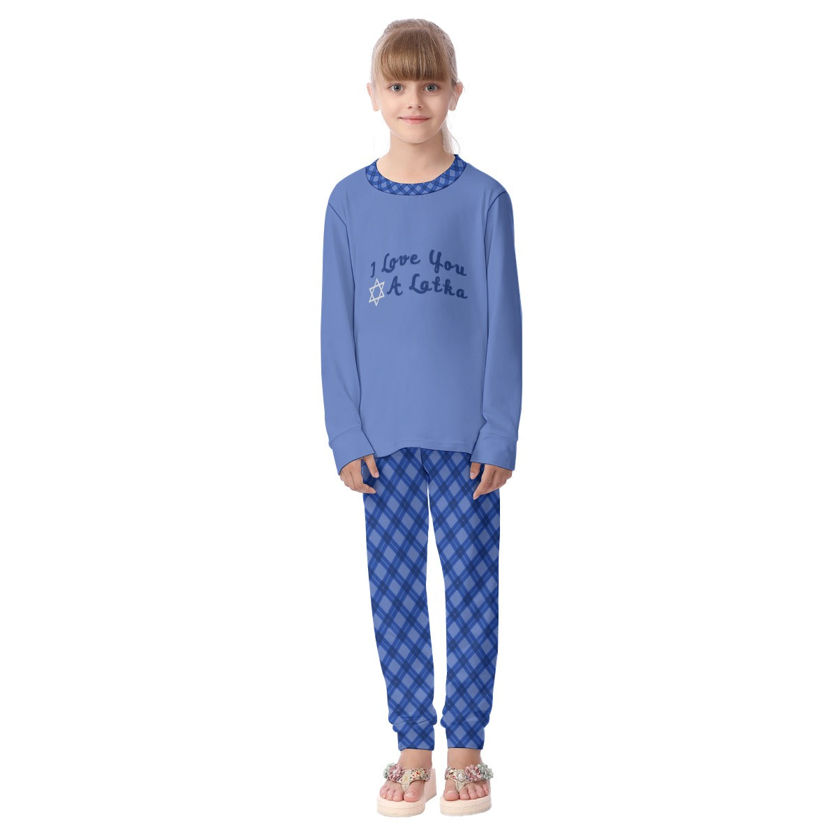 Kid's Cozy Style Blue Plaid HANUKKAH Family-Matching PJs