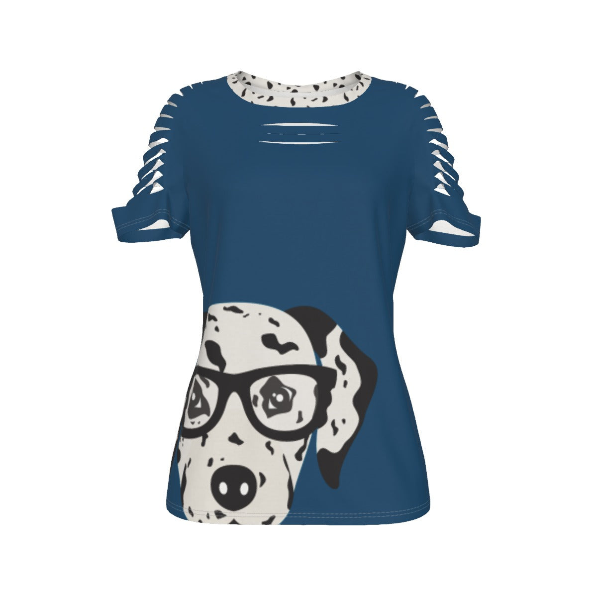 Lady's Dalmatian Teal Ripped T-Shirt