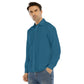 Men's Dalmatian Face Teal Collar Long Sleeve Shirt