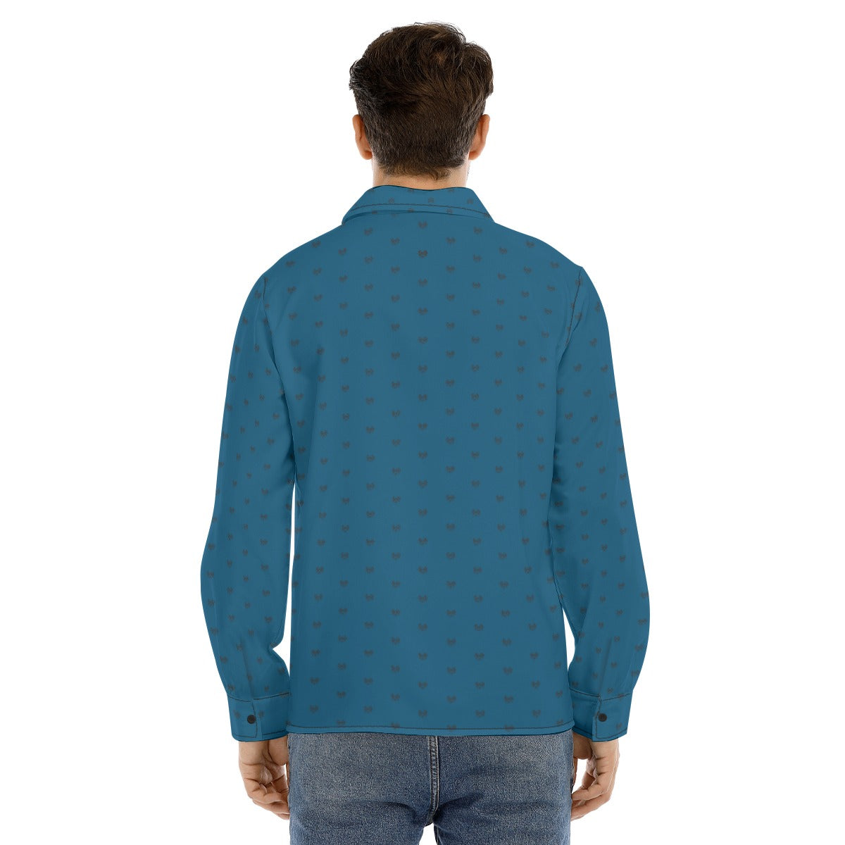 Men's Dalmatian Face Teal Collar Long Sleeve Shirt