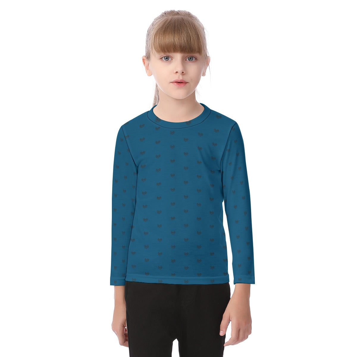 Kid's Dalmatian Face Teal Long Sleeve Shirt