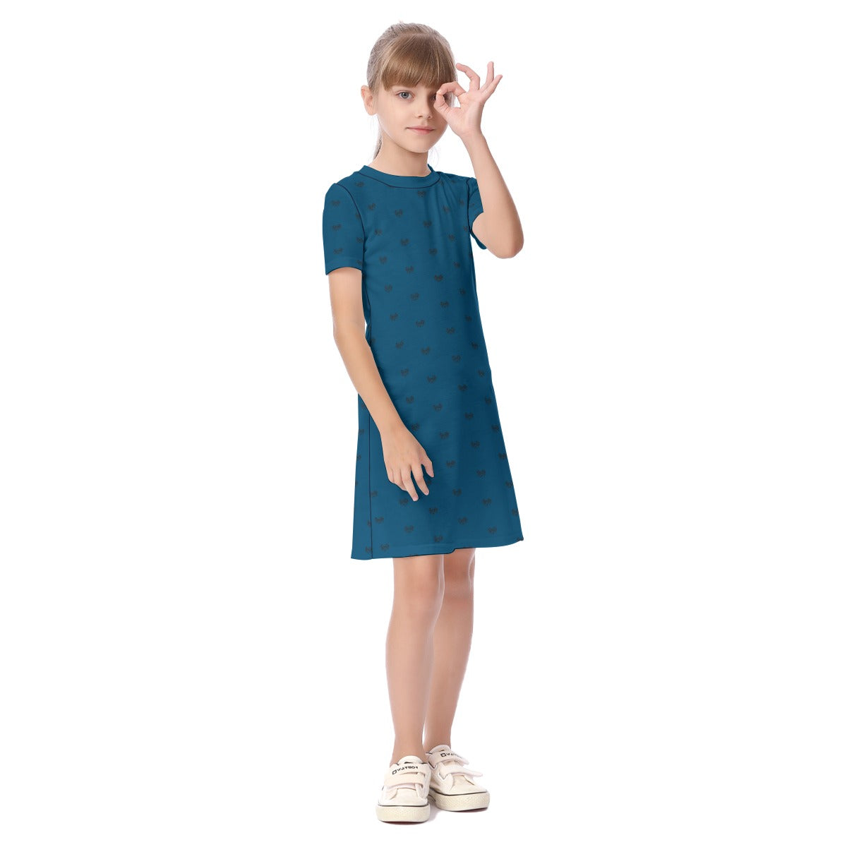 Girl's Dalmatian Face Teal Dress