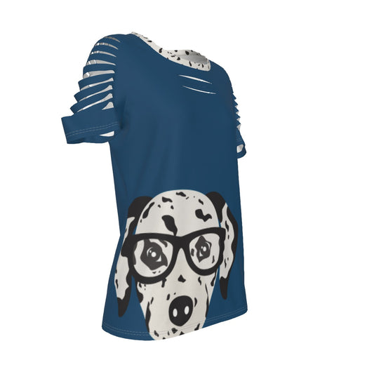 Lady's Dalmatian Teal Ripped T-Shirt