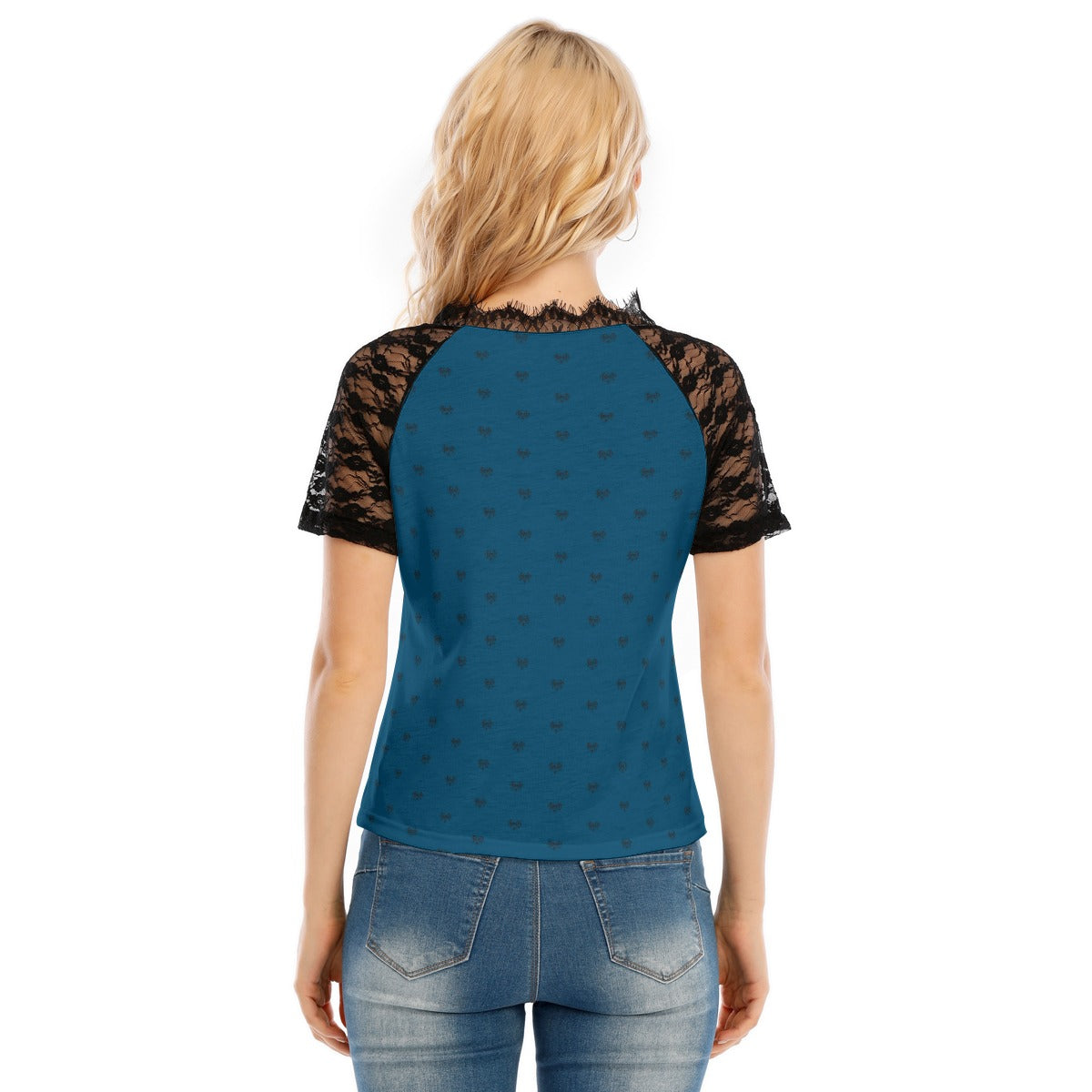 Lady's Dalmatian Face Teal Lace Shirt