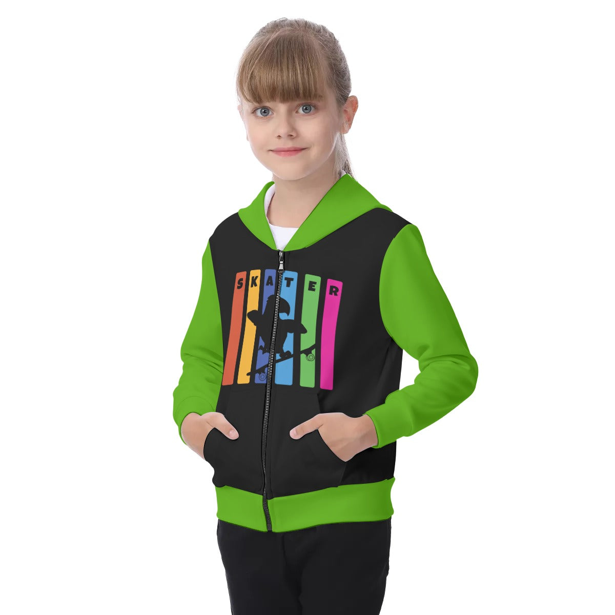 Kid's SKATER Zip-up Hoodie with Skateboarding Parrot