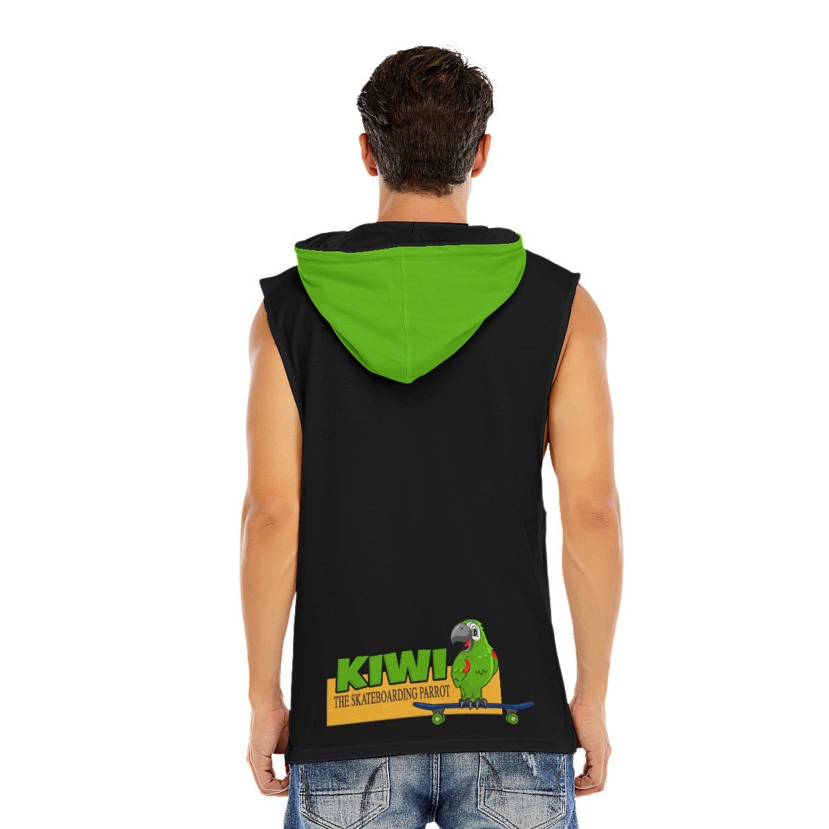 Adult's SKATER Sleeveless Hoodie with Skateboarding Parrot