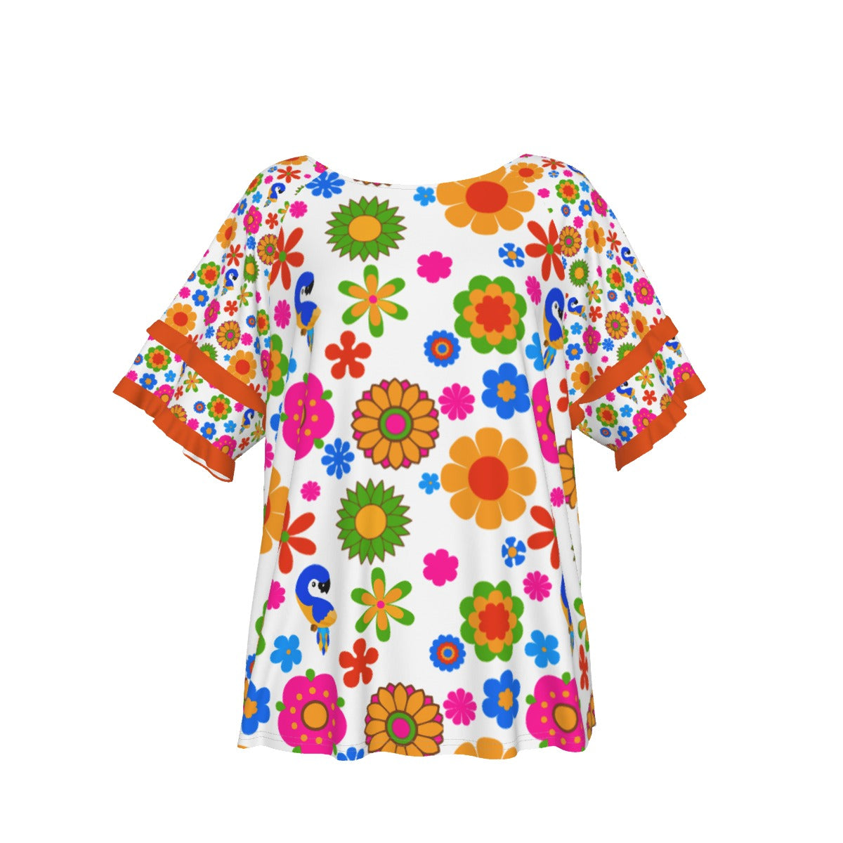 Lady's Flower Pop Casual Tunic - white