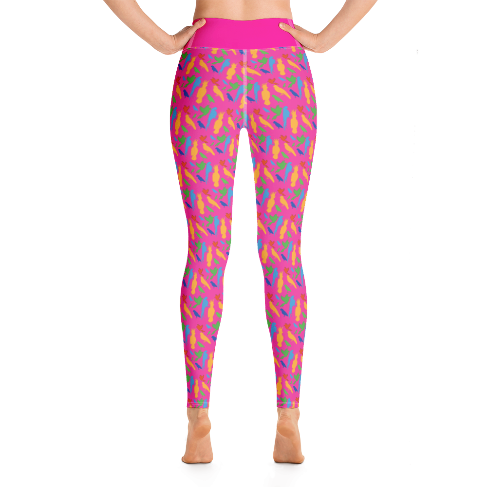 Lady's Parrots on Pink Yoga Leggings